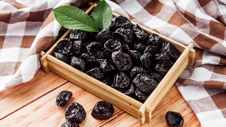 Prunes in wooden box
