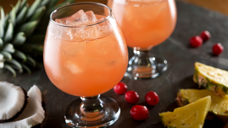 Bay breeze cocktails with cranberry, pineapple, and coconut