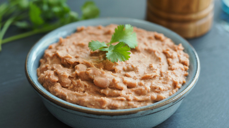 A bowl of refried beans