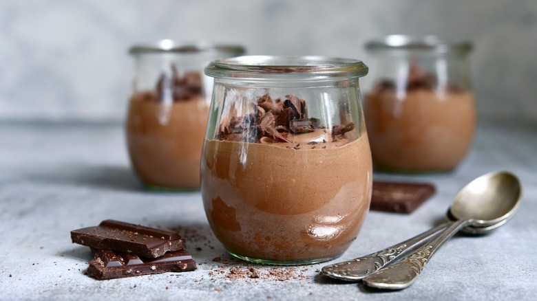 chocolate pudding in glass jar