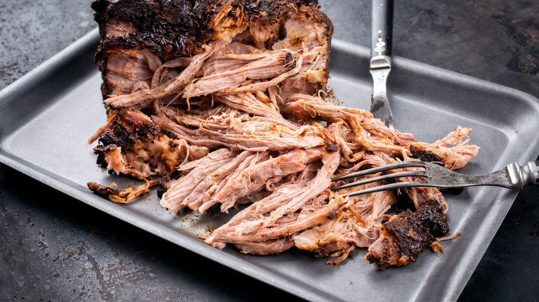 Barbecue pulled pork on a tray