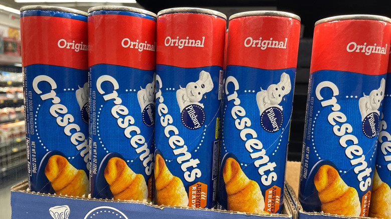Grocery store display of Pillsbury refrigerated crescent roll dough