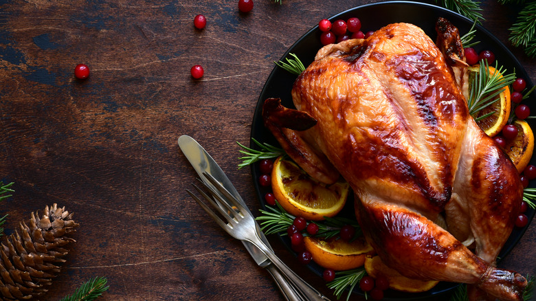 Roast turkey with cranberries and oranges