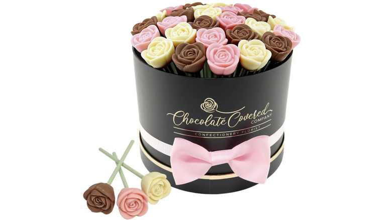 Belgian chocolate rose bouquet on white background