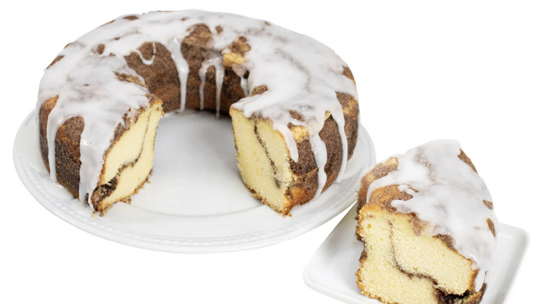 Cinnamon cake at Costco bakery on white background