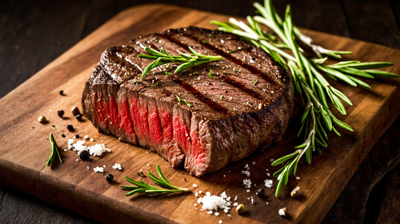 Medium-rare steal with sprinkling of salt