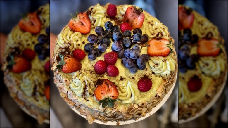 Pistachio Strawberry Almond Cake with blueberries