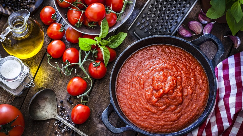 Tomato sauce in cooking pot
