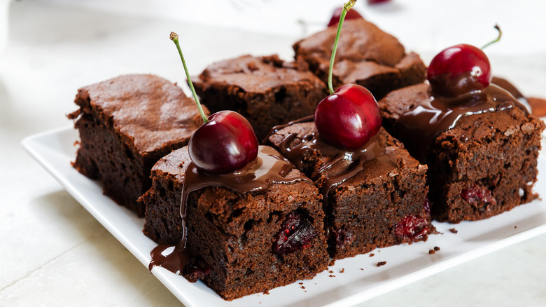 Cherry brownies on a plate