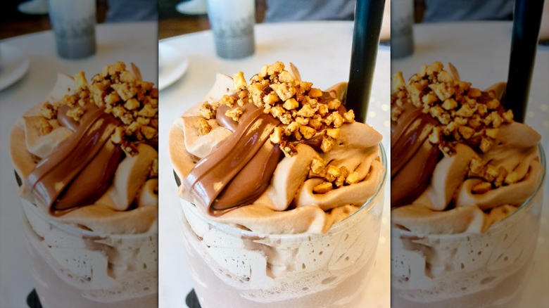 bowl of ice cream with peanut topping