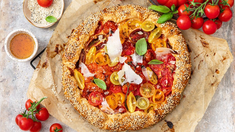 Pizza with sesame seed crust