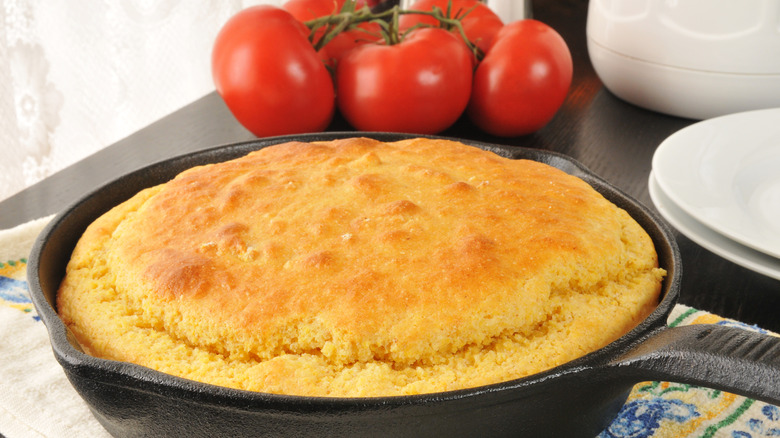 Homemade cornbread with tomatoes