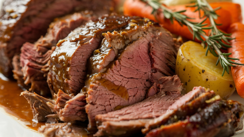 Pot roast with potatoes, thyme, and carrots