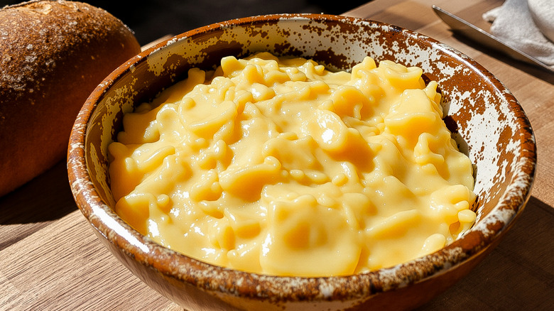 rustic bowl of creamy scrambled eggs