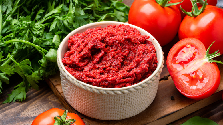 Tomato paste in a ramekin
