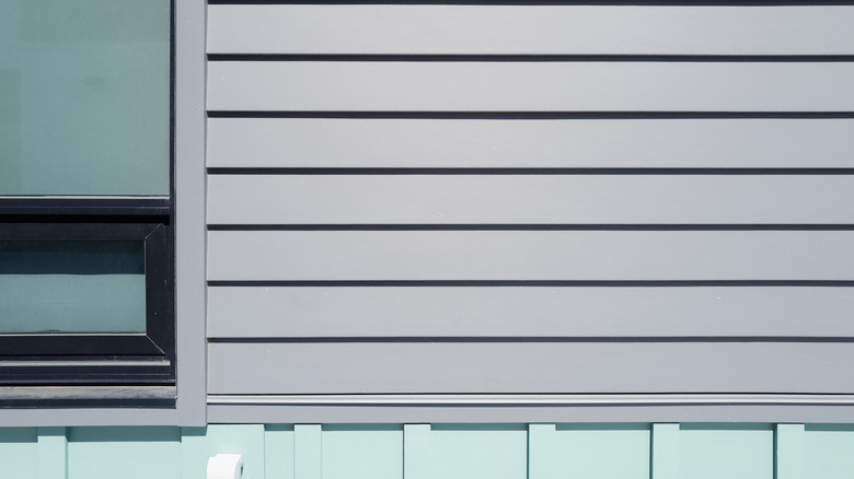 Close-up of a grey shiplap wall