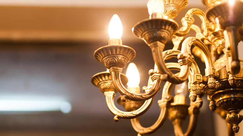 A close-up of an old decorative chandelier