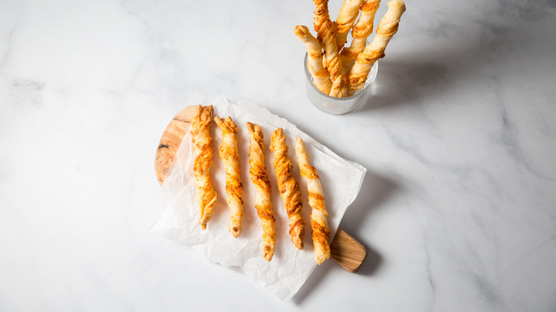 cheese straws served on table