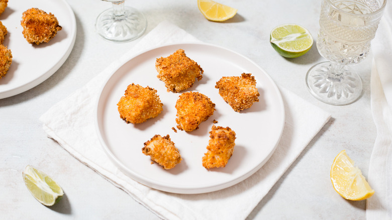 fish nuggets served on table
