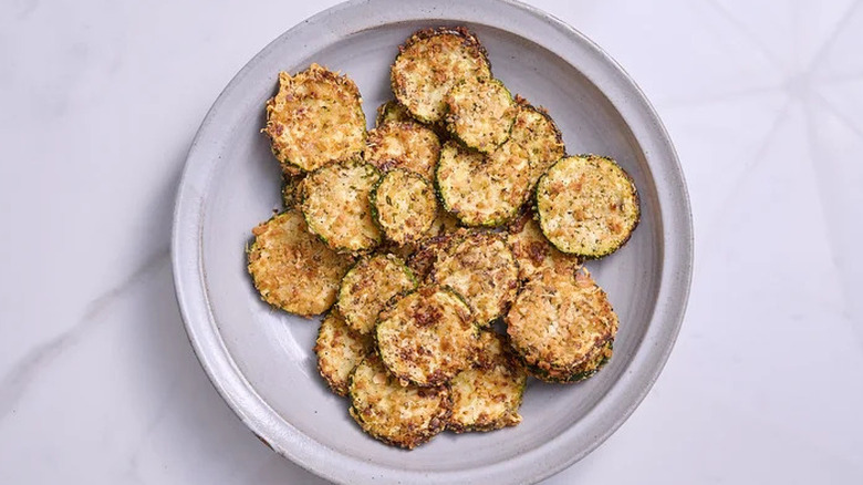 plate of air fried zucchini chips
