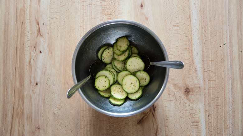 sliced zucchini in mixing bowl