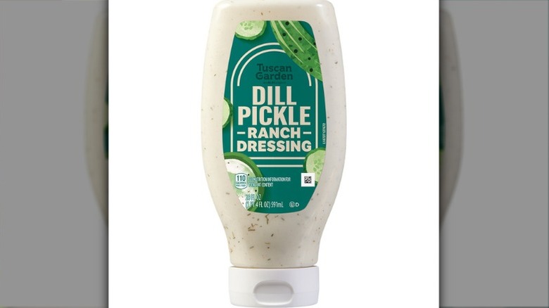 A bottle of Tuscan Garden dill pickle ranch dressing.