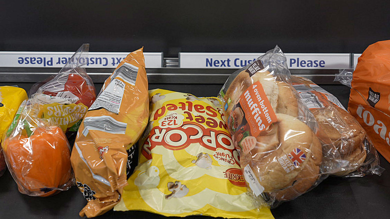 Aldi items on checkout belt