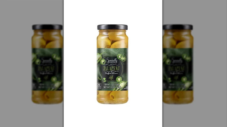 jar of specially selected jalapeño stuffed olives from Aldi