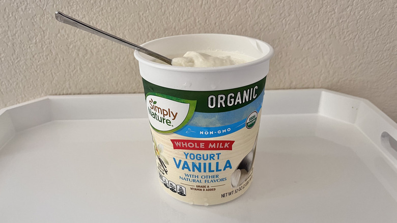 Organic Whole Milk Vanilla Bean Greek Yogurt with spoon