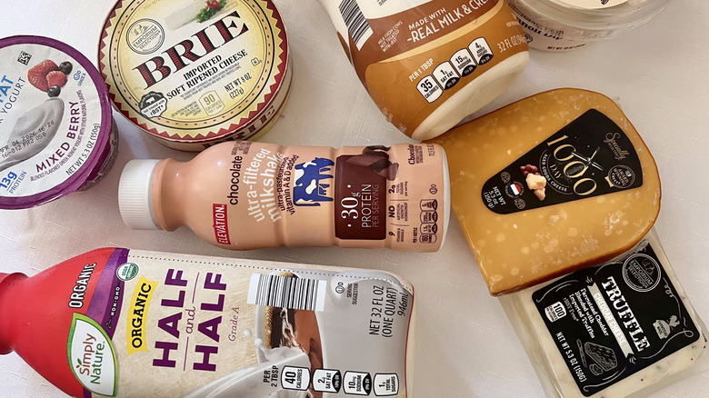 Different dairy items from Aldi on a table