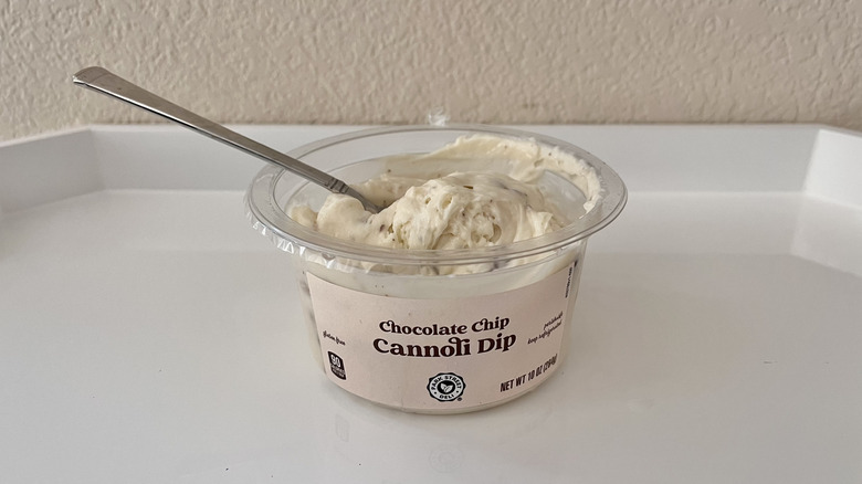 Chocolate Chip Cannoli Dip with a spoon