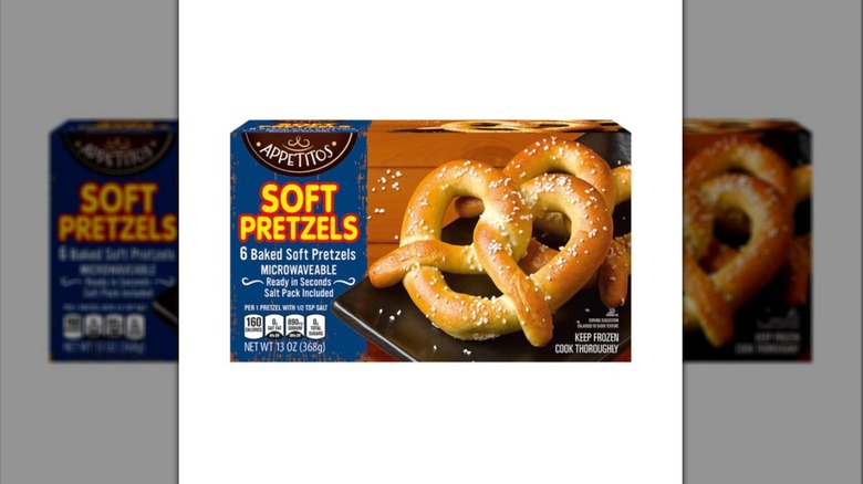 A box of frozen Appetitos Soft Pretzels from Aldi on a white background