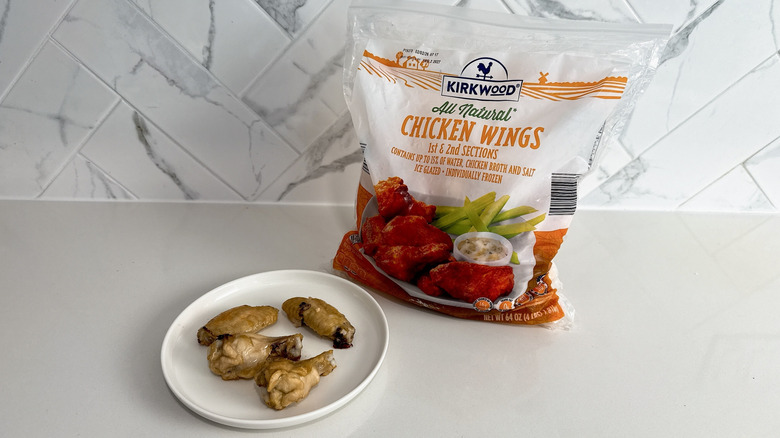 Kirkwood chicken wings on a plate with product bag alongside