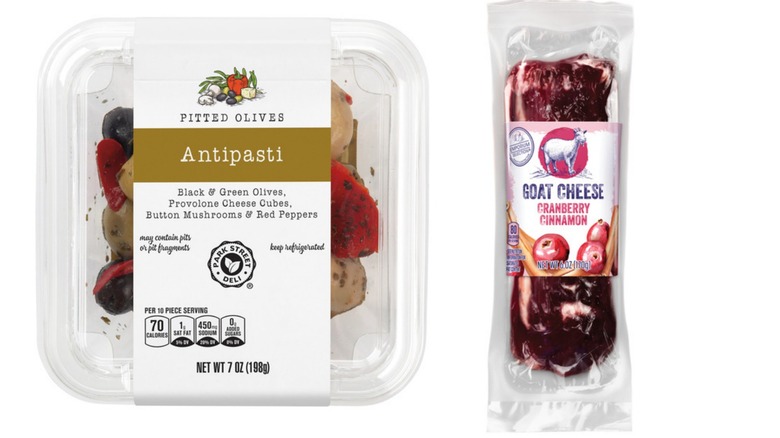 Split screen image of Pitted Olives Antipasti and Goat Cheese Cranberry Cinnamon