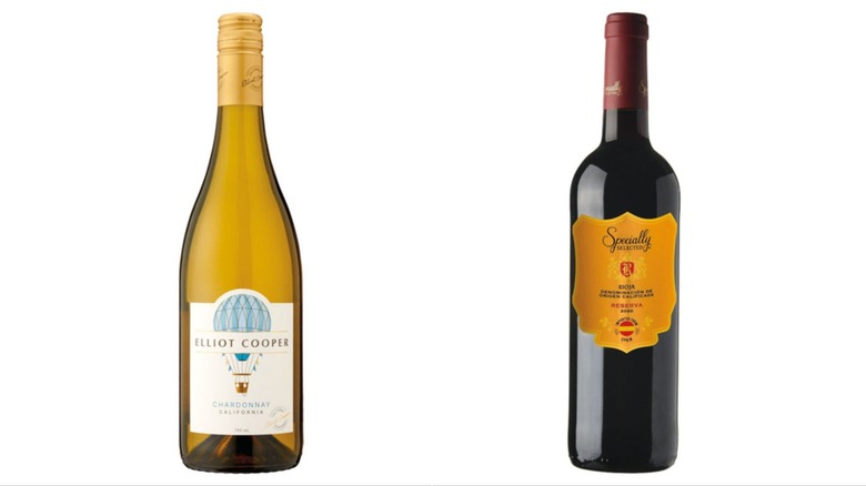 Split screen stock images of Elliot Cooper Chardonnay and Specially Selected Rioja Reserva Red Wine