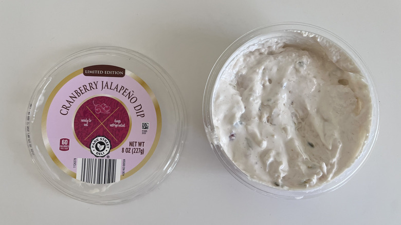 Open container of cranberry jalapeño dip