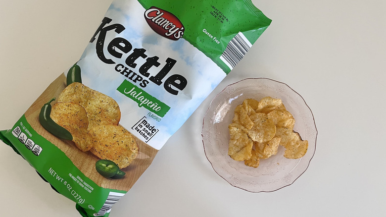 Kettle chips shown on a plate
