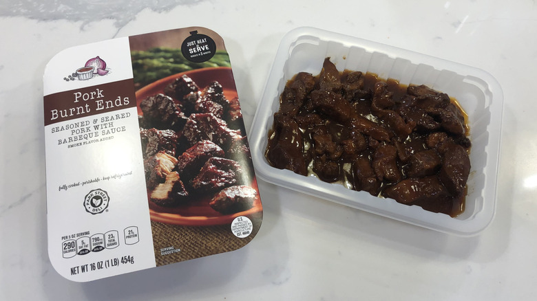 Aldi Park Street Deli pork burnt ends in plastic tray.