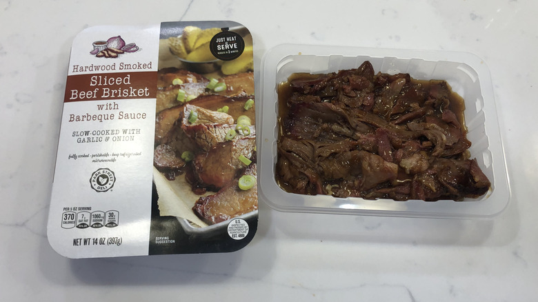Aldi Park Street Deli sliced beef brisket in plastic tray.