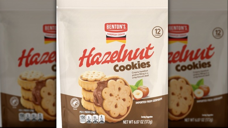 Benton's Hazelnut cookies on white background