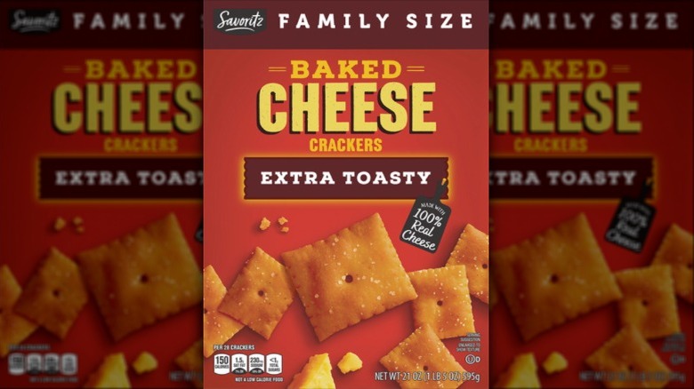 Box of Savoritz Family-Size Extra Toasty Baked Cheese Crackers