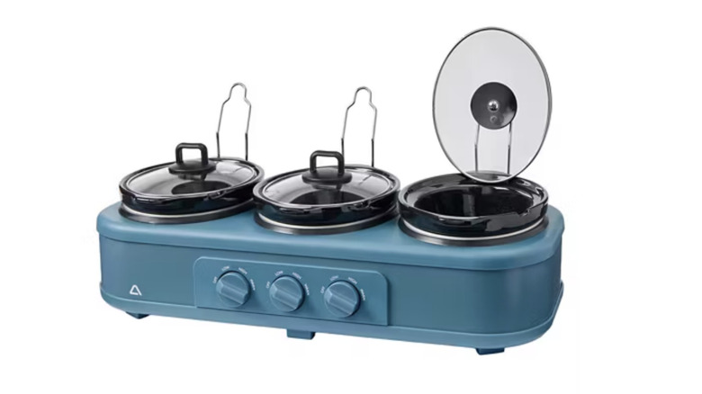 A blue Ambiano 1.5-quart triple slow cooker sold at Aldi