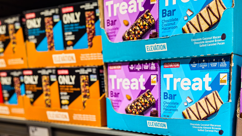 Aldi's Elevation Treat bars in boxes on shelf