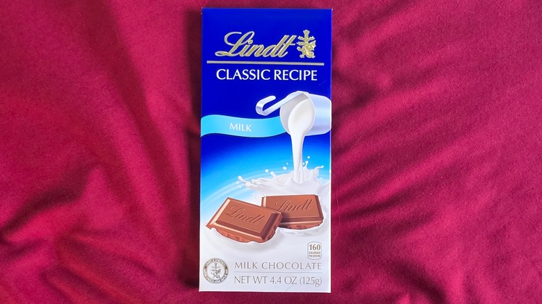 Package of Lindt classic recipe milk chocolate candy bar