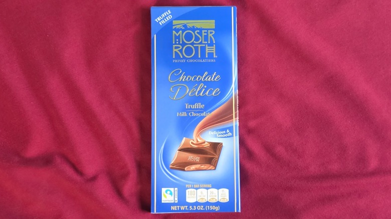 Package of Moser Roth chocolate delice truffle milk chocolate bar