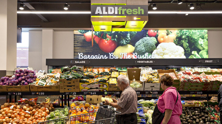 Aldi customers in produce section