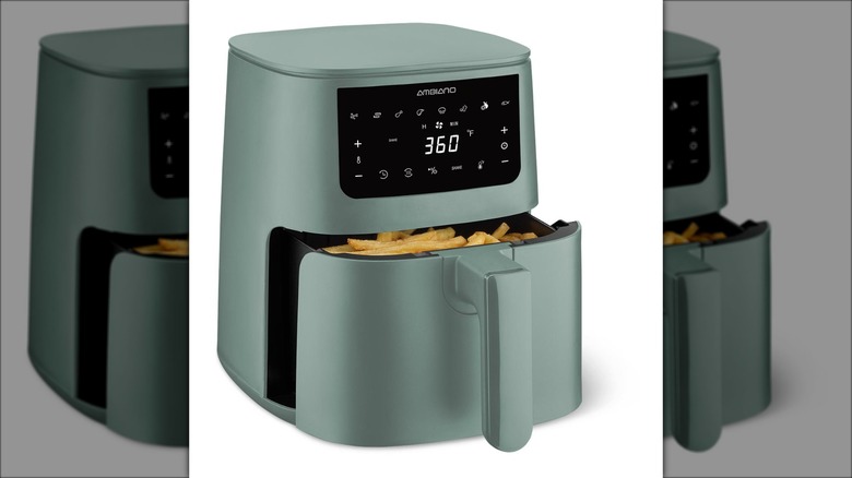 Ambiano Air Fryer in light green color with fries in tray.