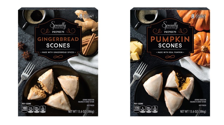 Packages of Aldi's pumpkin and gingerbread scones