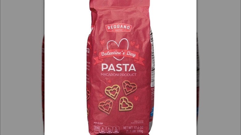 Package of Valentine's Day themed heart-shaped pasta