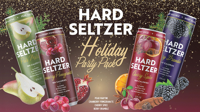 Pour different seltzer cans against a holiday-styled background